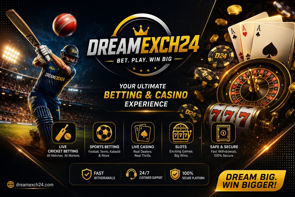 Cricket batsman playing a shot on the Dreamexch24 exchange